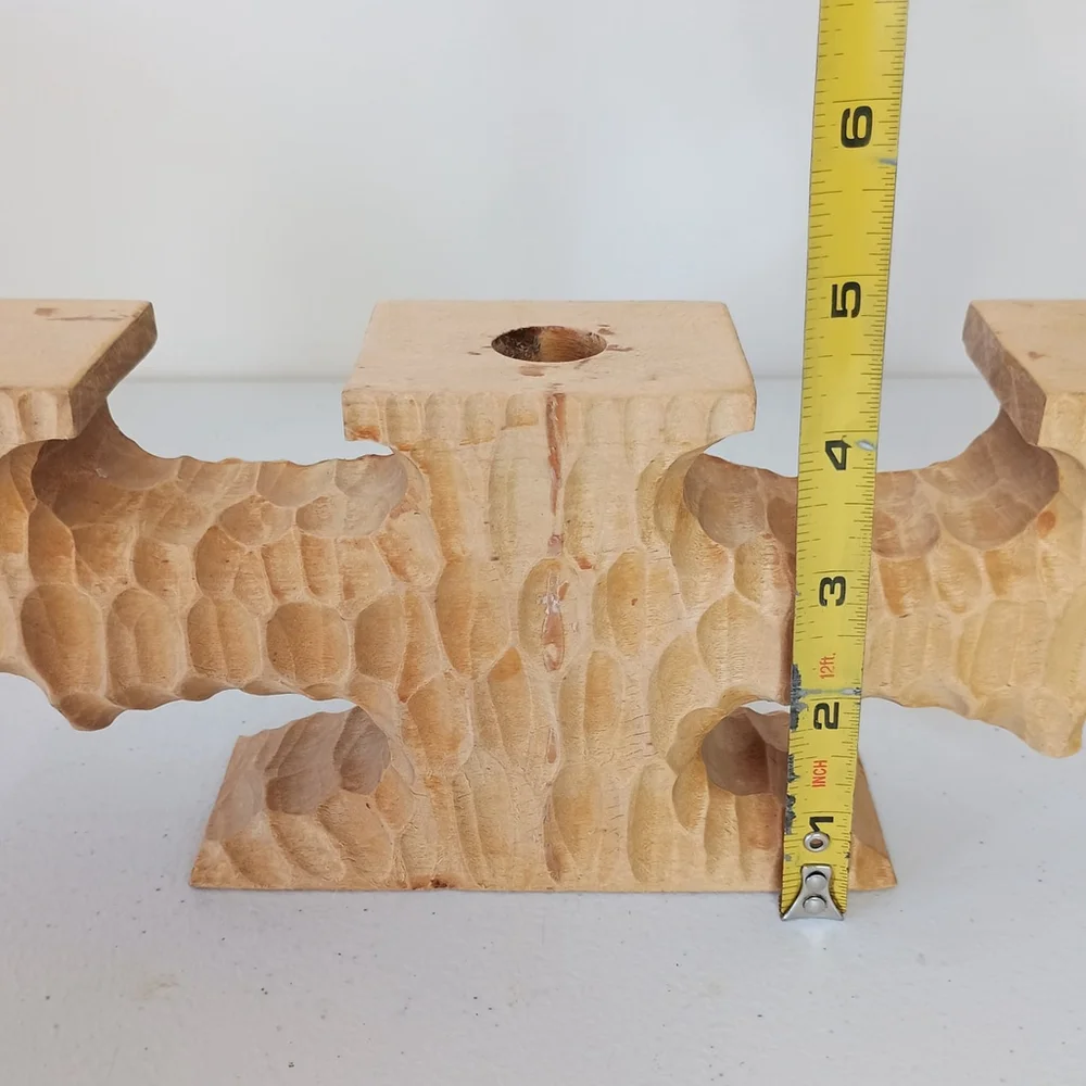 Vintage Carved Wooden Norway Model Beskytte Candle Holder Candelabra...